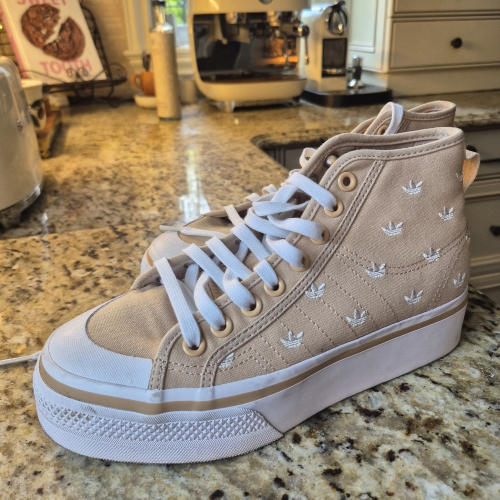 Adidas Women's High-Top Sneakers - Beige and White